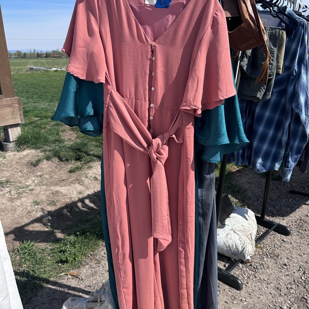 Women's Coral Jumpsuit with Tie Waist